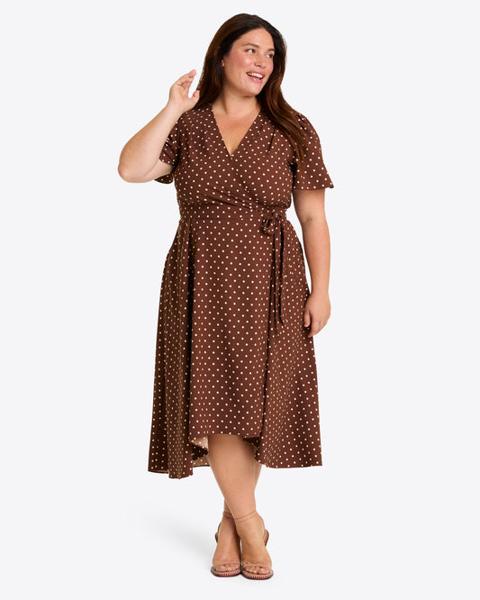 Draper James Brown Gigi Wrap Dress in Matte Satin