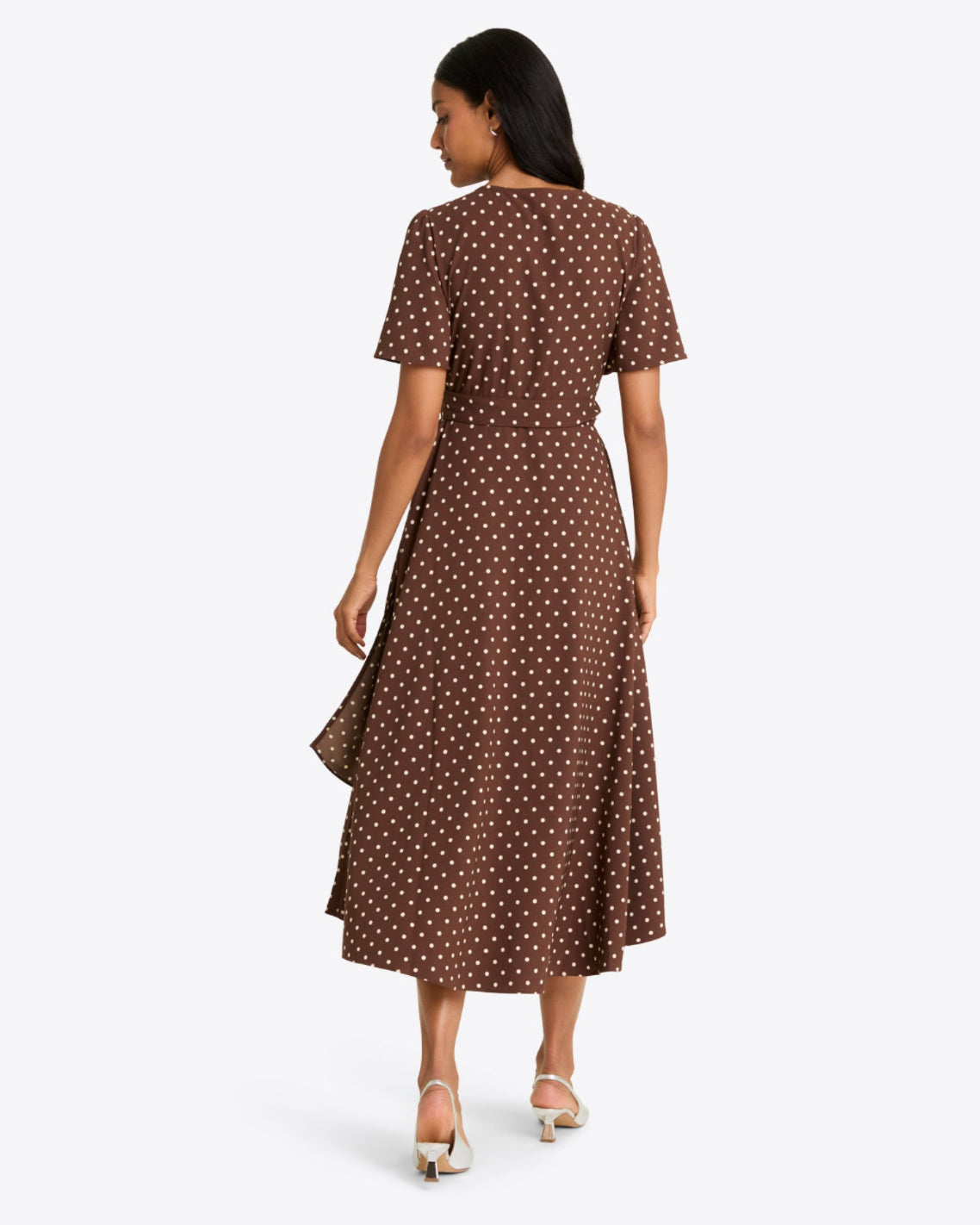 Draper James Brown Gigi Wrap Dress in Matte Satin