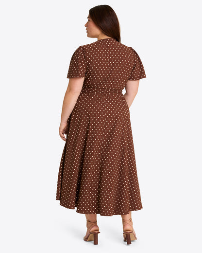 Draper James Brown Gigi Wrap Dress in Matte Satin