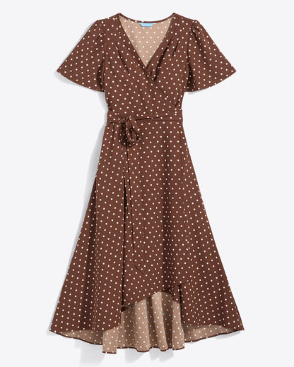 Draper James Brown Gigi Wrap Dress in Matte Satin