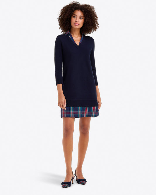 Draper James Nassau Navy Wool and Cotton Combo Sweaterdress