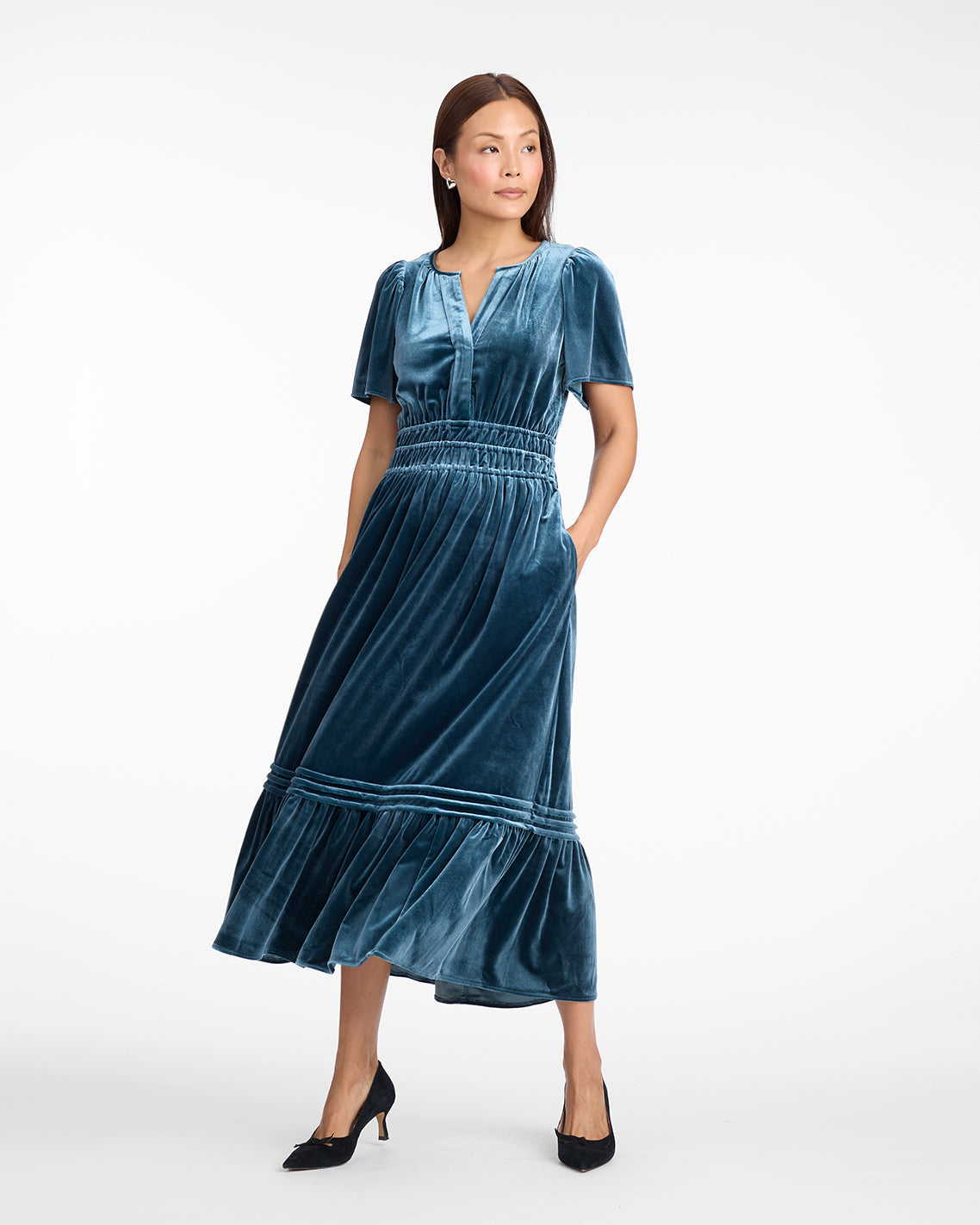 Draper James Evergreen Hollie Midi Dress in Evergreen
