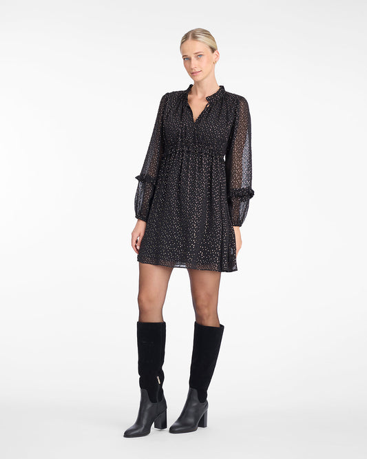 Draper James Foil Dot Leah Long-Sleeve Mini Dress in Foil Dot