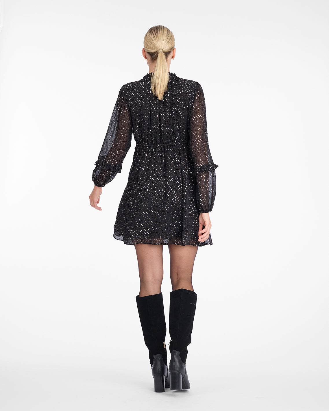 Draper James Foil Dot Leah Long-Sleeve Mini Dress in Foil Dot