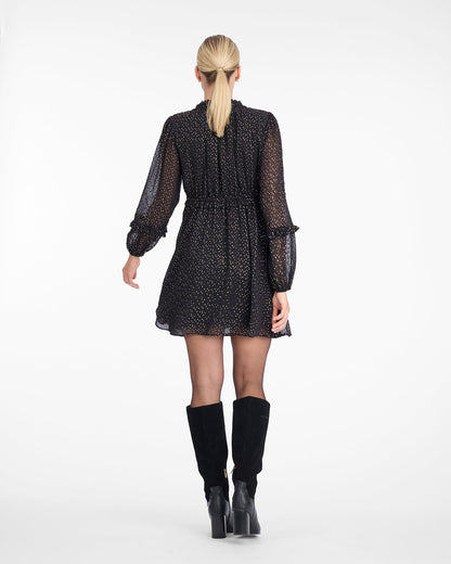 Draper James Foil Dot Leah Long-Sleeve Mini Dress in Foil Dot