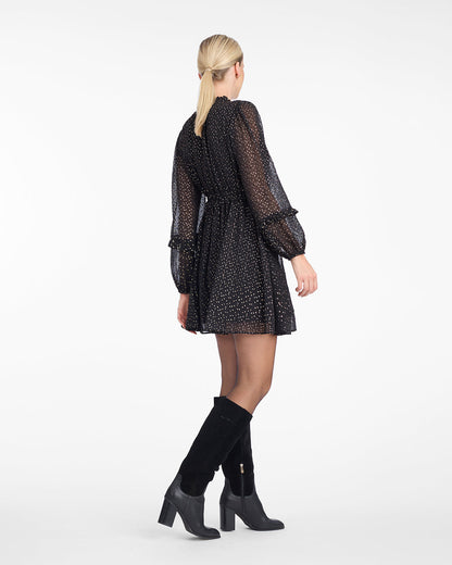 Draper James Foil Dot Leah Long-Sleeve Mini Dress in Foil Dot