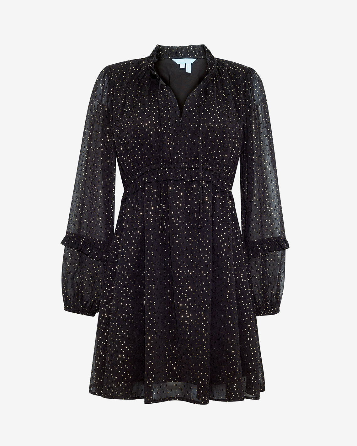 Draper James Foil Dot Leah Long-Sleeve Mini Dress in Foil Dot