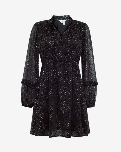 Draper James Foil Dot Leah Long-Sleeve Mini Dress in Foil Dot