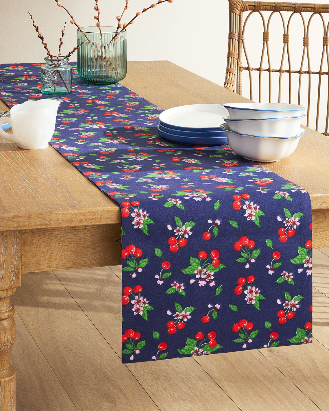 Draper James Multicolor Cherry Blossom Reversible Table Runner
