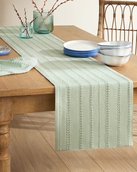 Draper James Green Woven Table Runner in Sage Green
