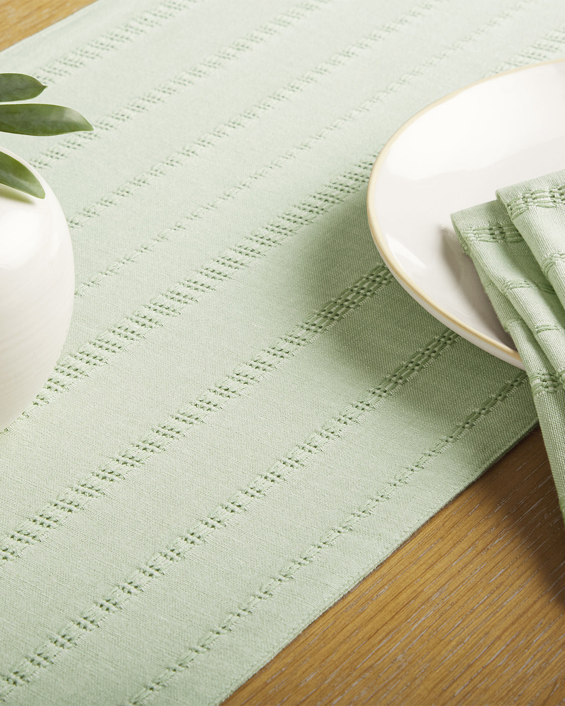 Draper James Green Woven Table Runner in Sage Green