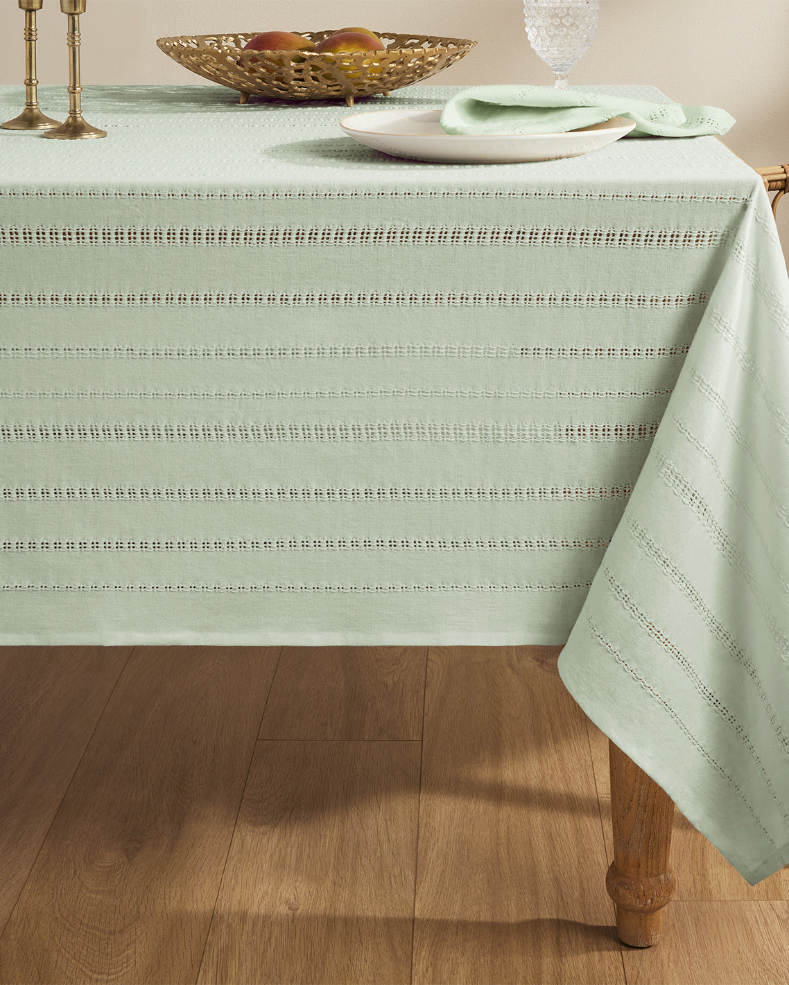 Draper James Green Woven Tablecloth in Sage Green 60x84