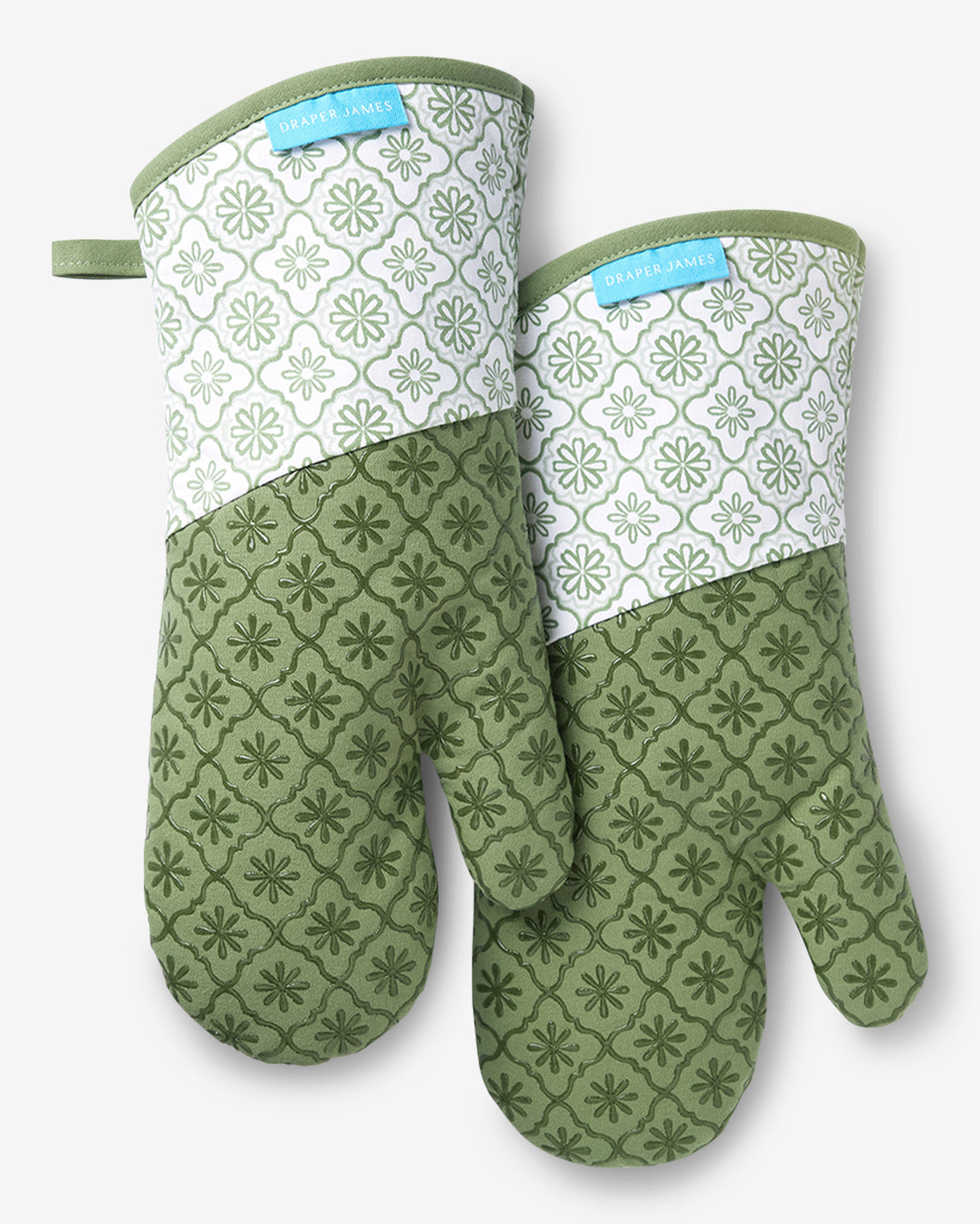 Draper James Green Geometric Floral Silicone Oven Mitt Set in Seafoam