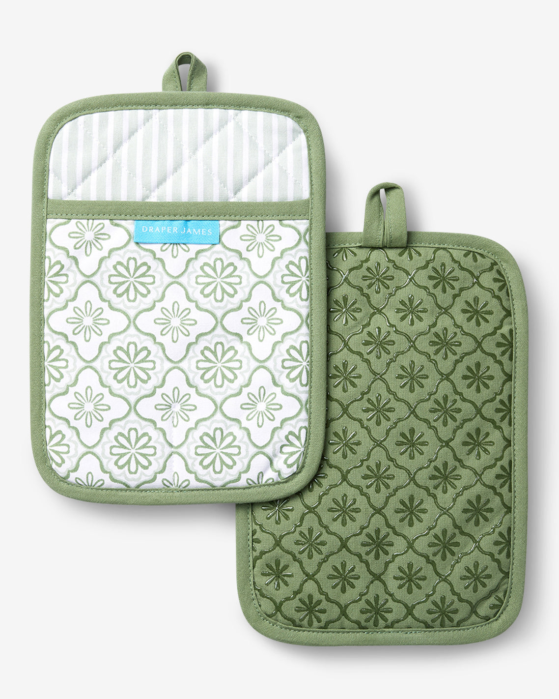 Draper James Green Geometric Floral Pot Holder Set in Seafoam