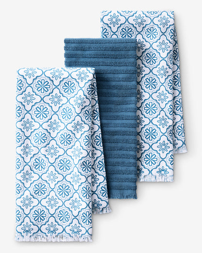 Draper James Blue Geometric Floral Kitchen Towel Set in Blue