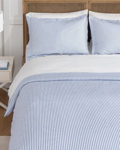 Draper James Blue Multi Amy Stripe Cotton Percale Duvet Set