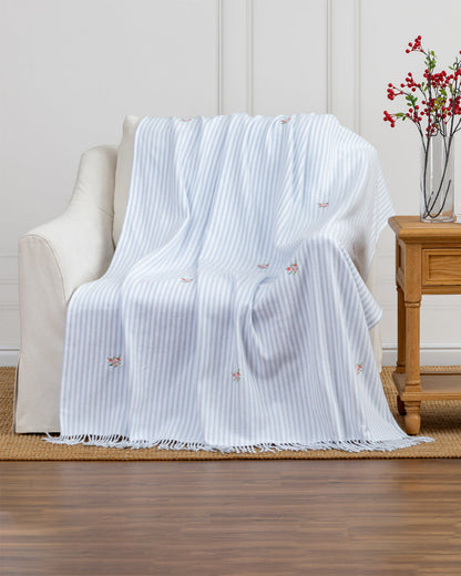 Draper James Blue Multi Embroidered Woven Throw