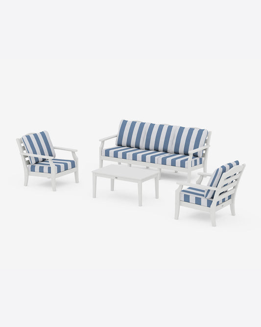 Draper James White Savannah 4-Piece Deep Seating Set with Sofa in Cabana Stripe
