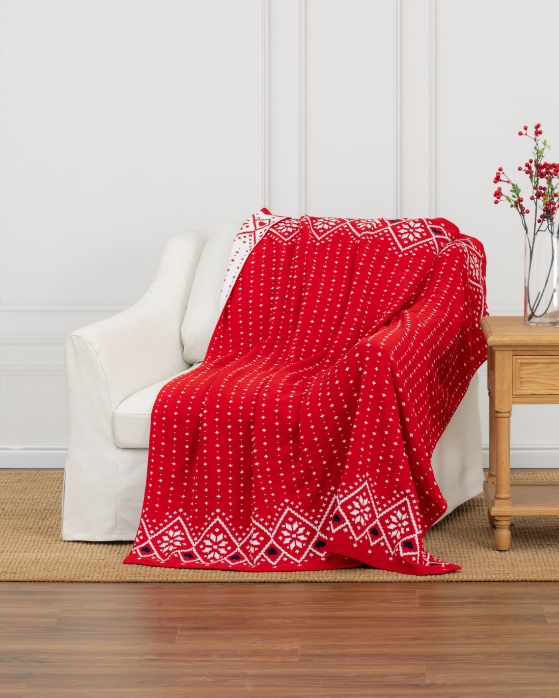 Draper James Red Chenille Double Knit Throw