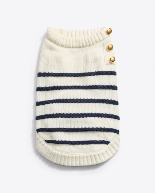 Draper James Magnolia White Dog Sweater in Mariner Stripe