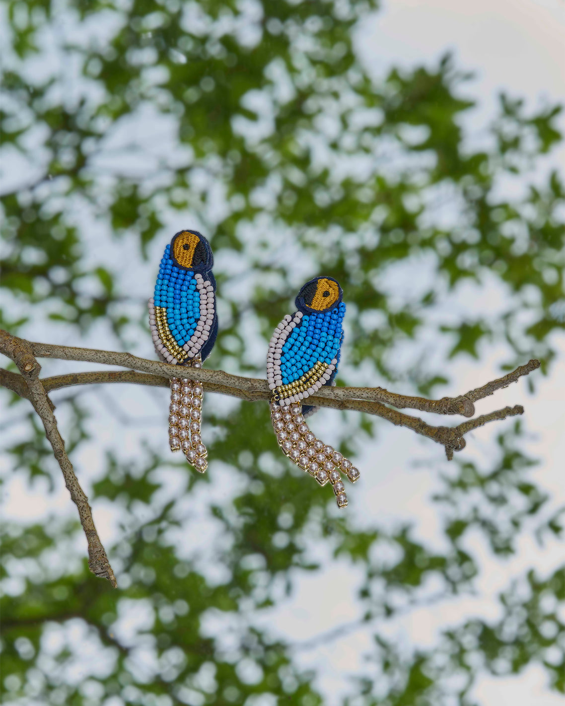 Draper James Blue Multi Beaded Parrot Earrings
