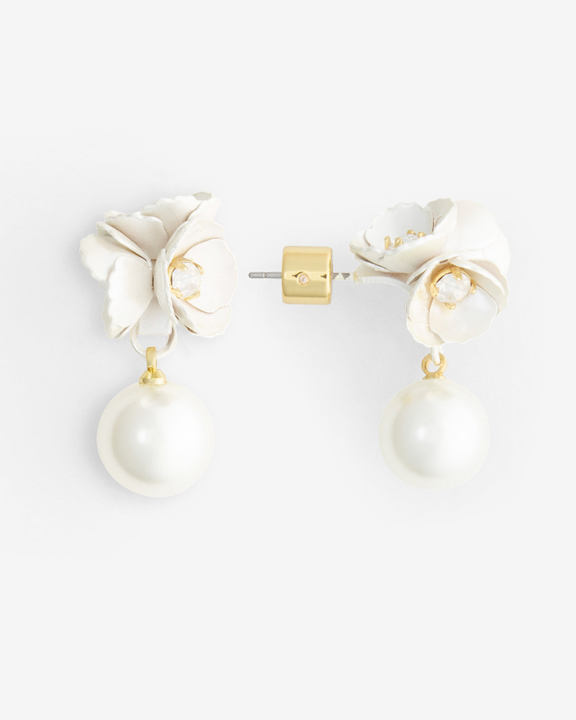 Draper James Magnolia White Ruffle Flower Pearl Drop Earrings