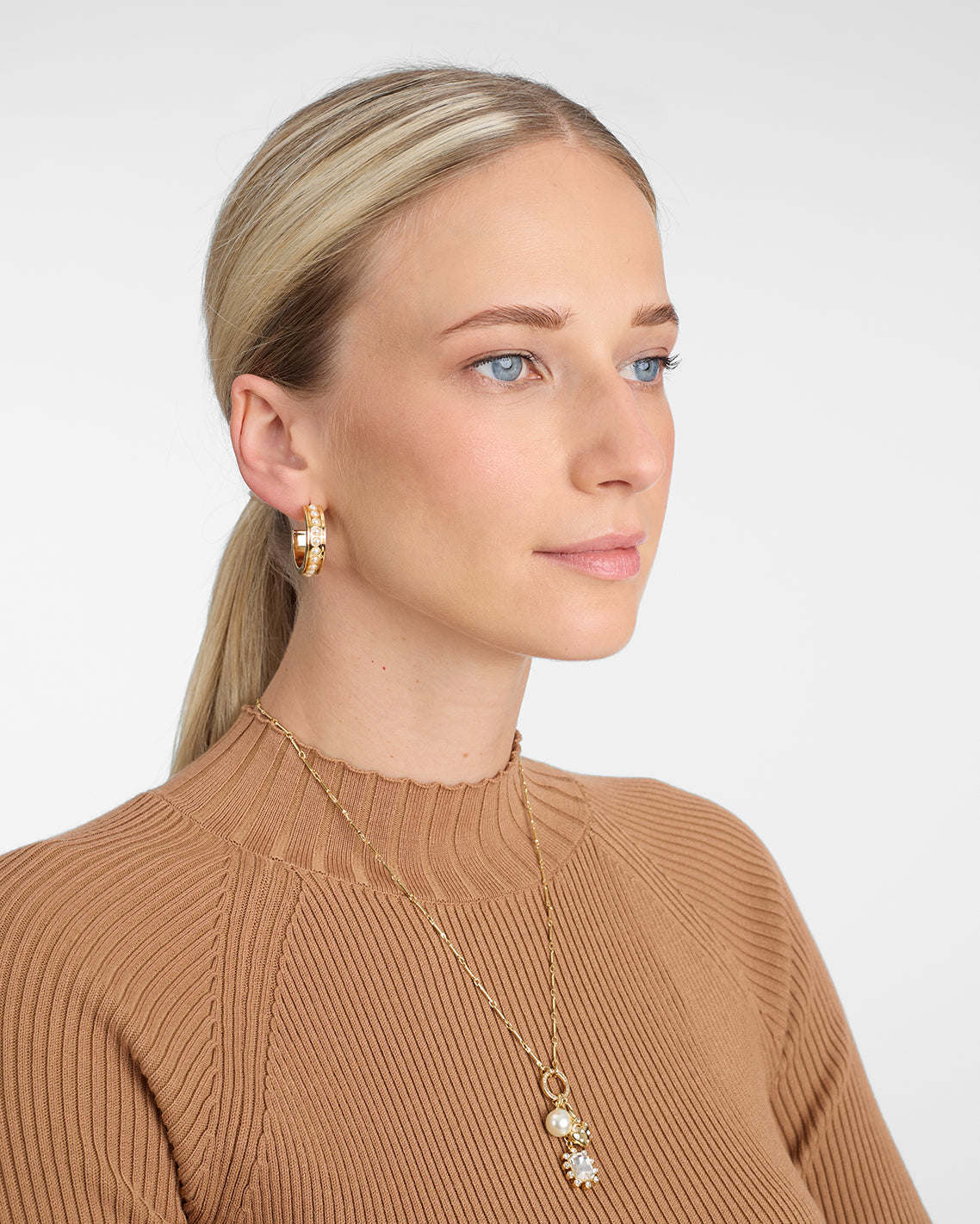 Draper James Gold Pearl Studded Hoops