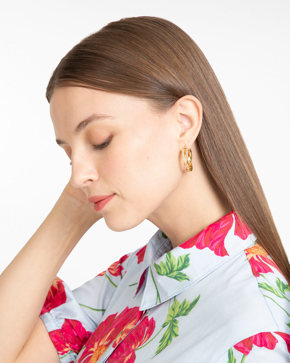 Draper James Gold Jeweled Crossover Hoop Earrings