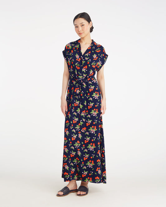 Draper James Cherry Blossom Devin V-Neck Midi Dress in Cherry Blossom