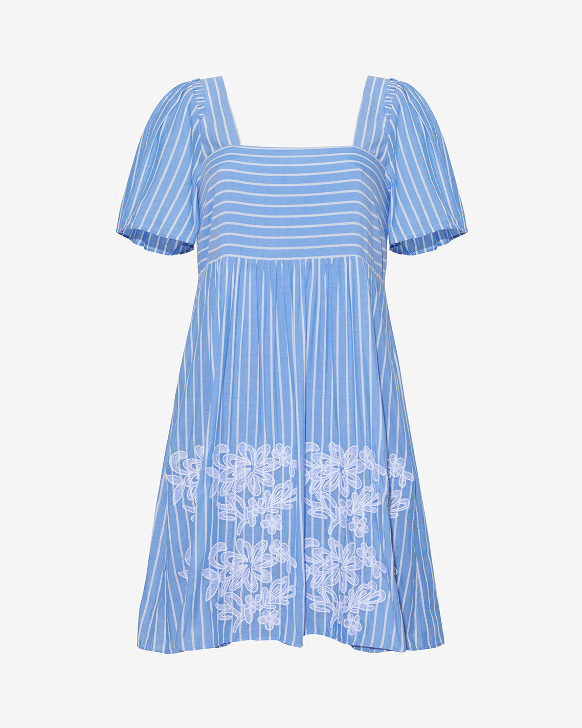 Draper James Blue Stripe Floral Embroidery Dottie Babydoll Dress with Floral Embroidery