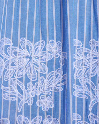 Draper James Blue Stripe Floral Embroidery Dottie Babydoll Dress with Floral Embroidery