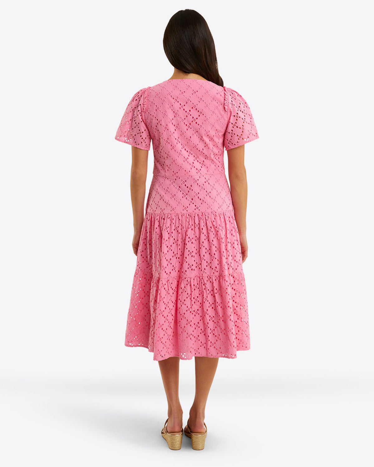 Draper James Sachet Pink Eyelet Caitlyn Midi Dress in Eyelet