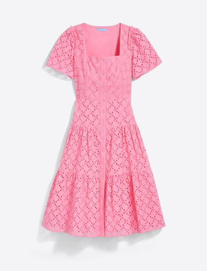 Draper James Sachet Pink Eyelet Caitlyn Midi Dress in Eyelet