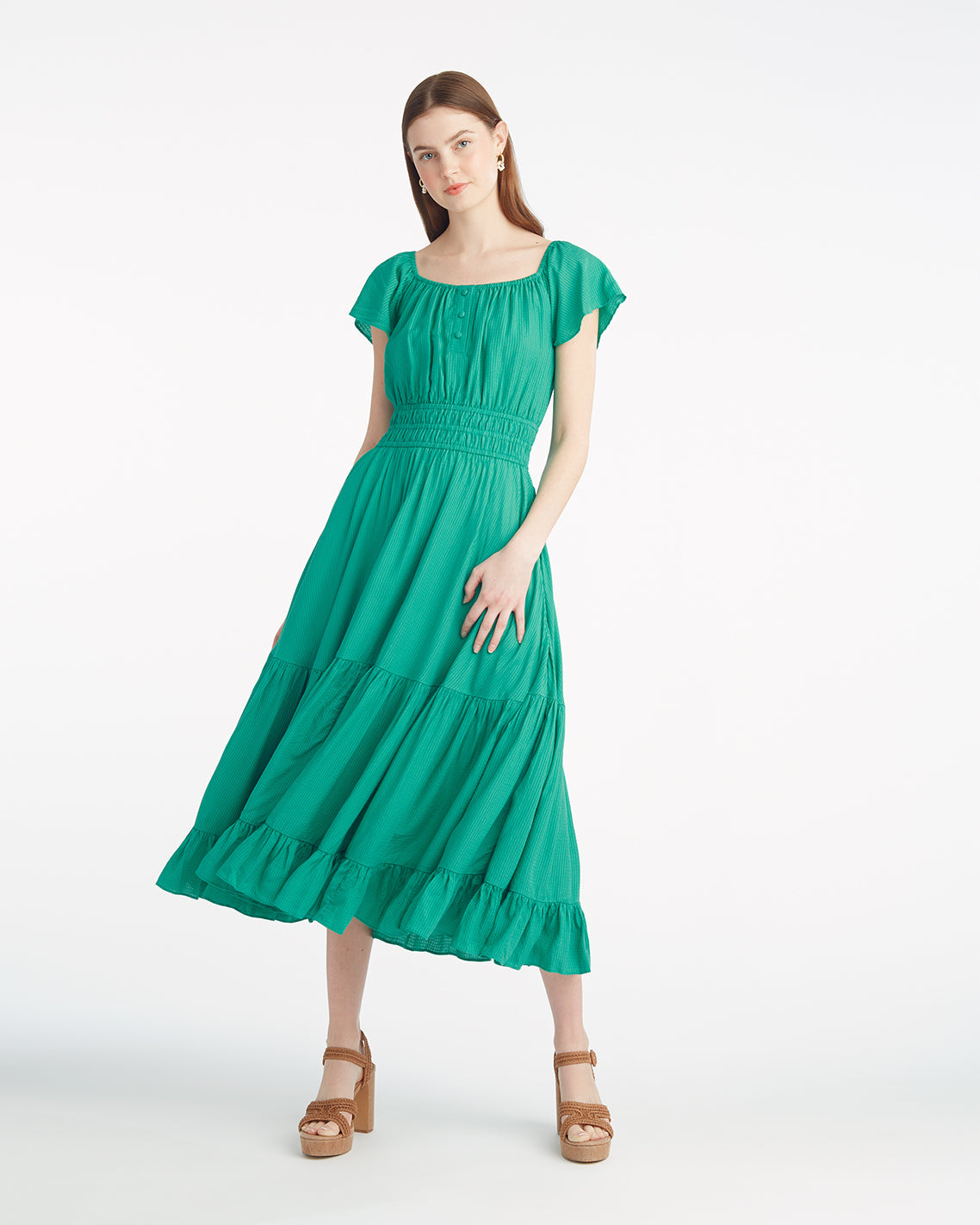Draper James Green Berkeley Smocked Waist Midi Dress in Green