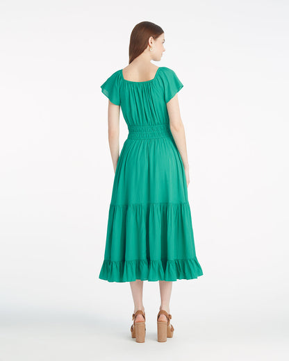 Draper James Green Berkeley Smocked Waist Midi Dress in Green