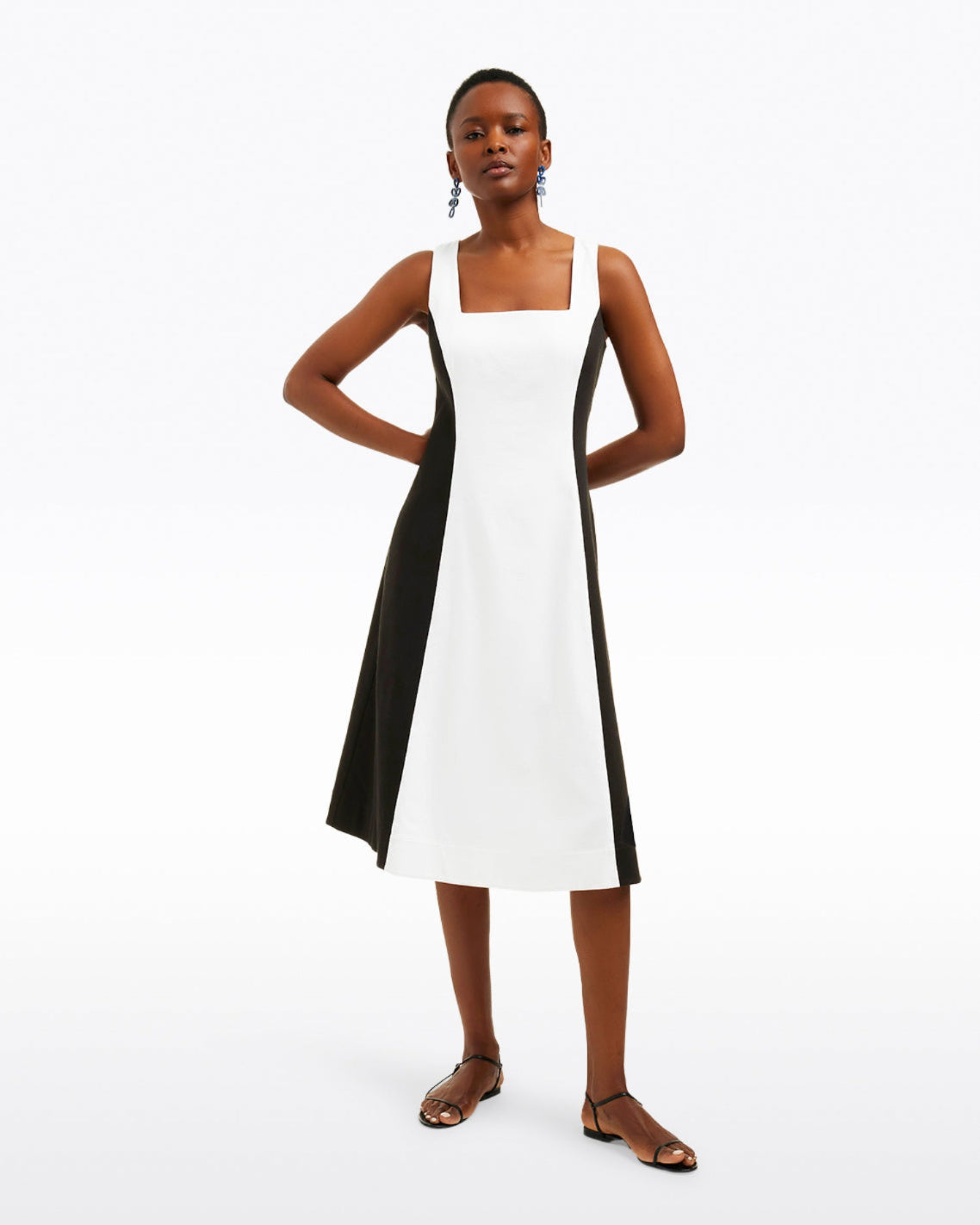 Draper James Black Genevieve Midi Dress in Black and White