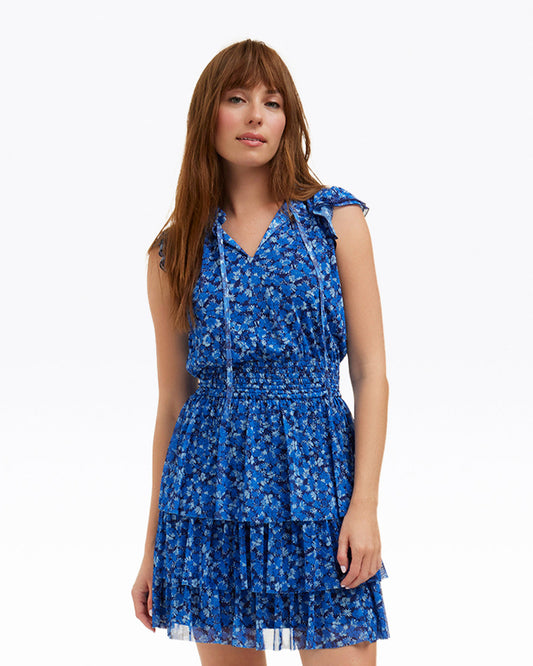 Draper James Blue Scattered Ditsy Alana Tiered Dress in Blue Scattered Ditsy