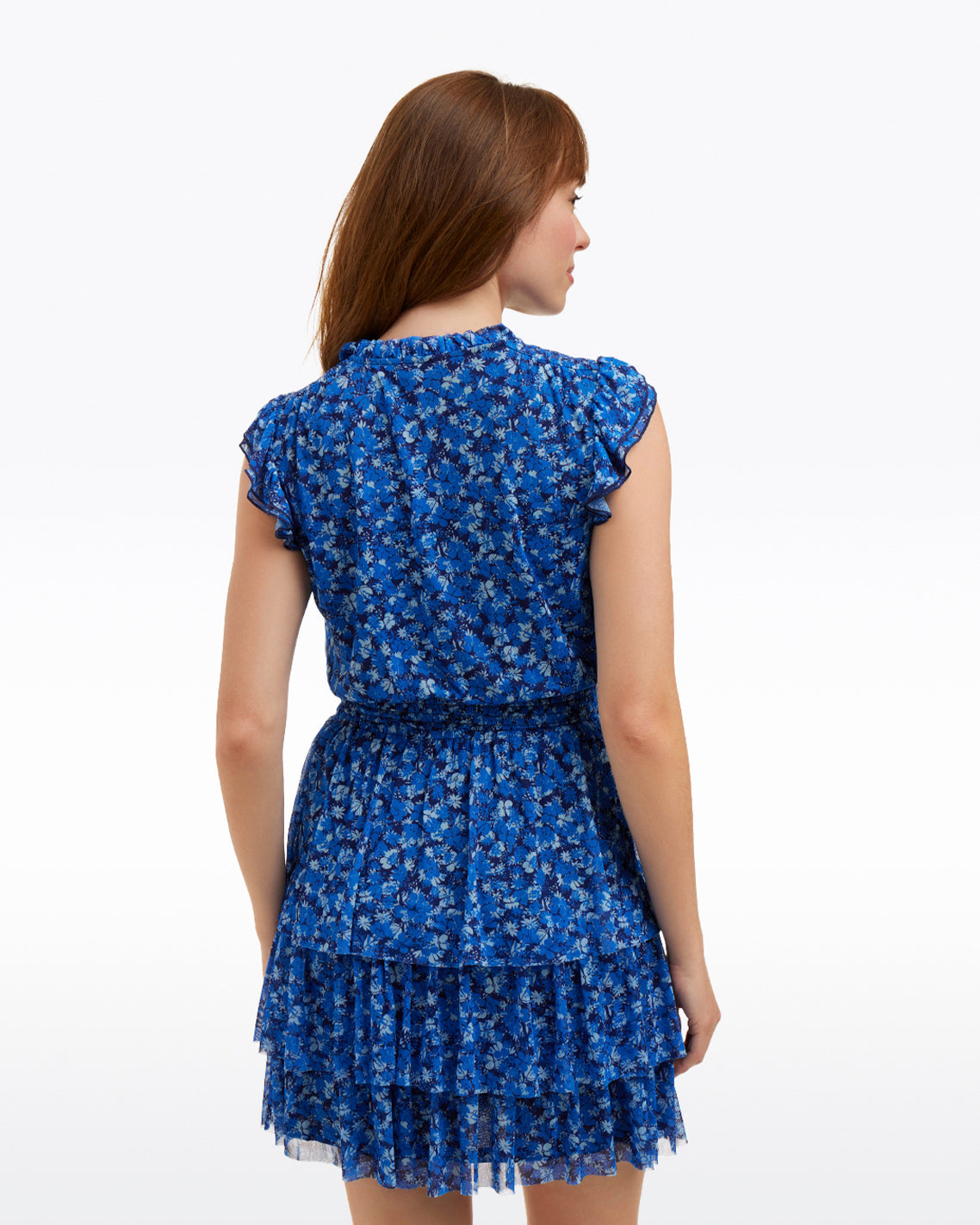 Draper James Blue Scattered Ditsy Alana Tiered Dress in Blue Scattered Ditsy