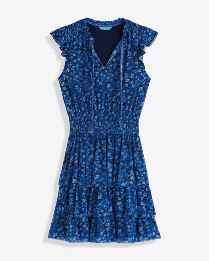 Draper James Blue Scattered Ditsy Alana Tiered Dress in Blue Scattered Ditsy