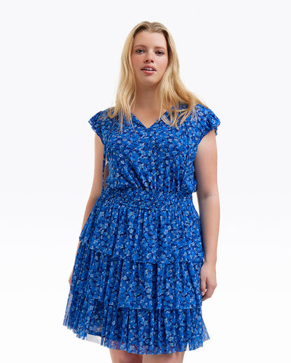 Draper James Blue Scattered Ditsy Alana Tiered Dress in Blue Scattered Ditsy