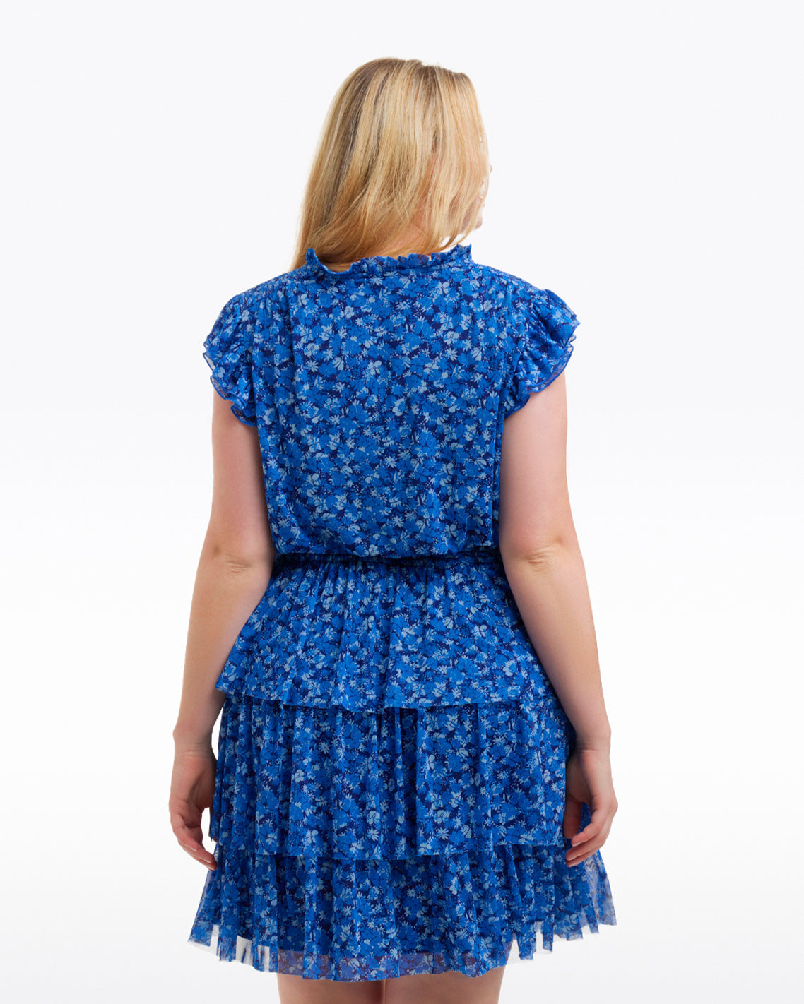 Draper James Blue Scattered Ditsy Alana Tiered Dress in Blue Scattered Ditsy
