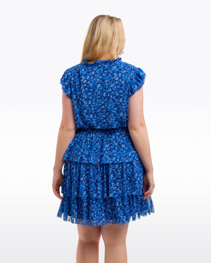Draper James Blue Scattered Ditsy Alana Tiered Dress in Blue Scattered Ditsy