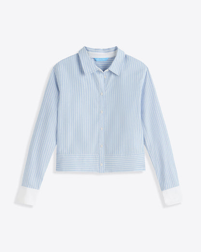 Draper James Oxford Shirting Long Sleeve Cropped Button Down in Oxford Shirting