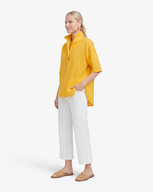 Draper James Yellow Logan Top in Cotton Dobby