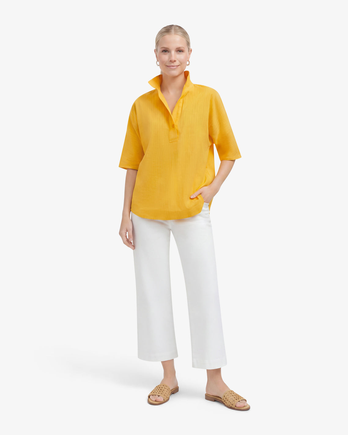 Draper James Yellow Logan Top in Cotton Dobby
