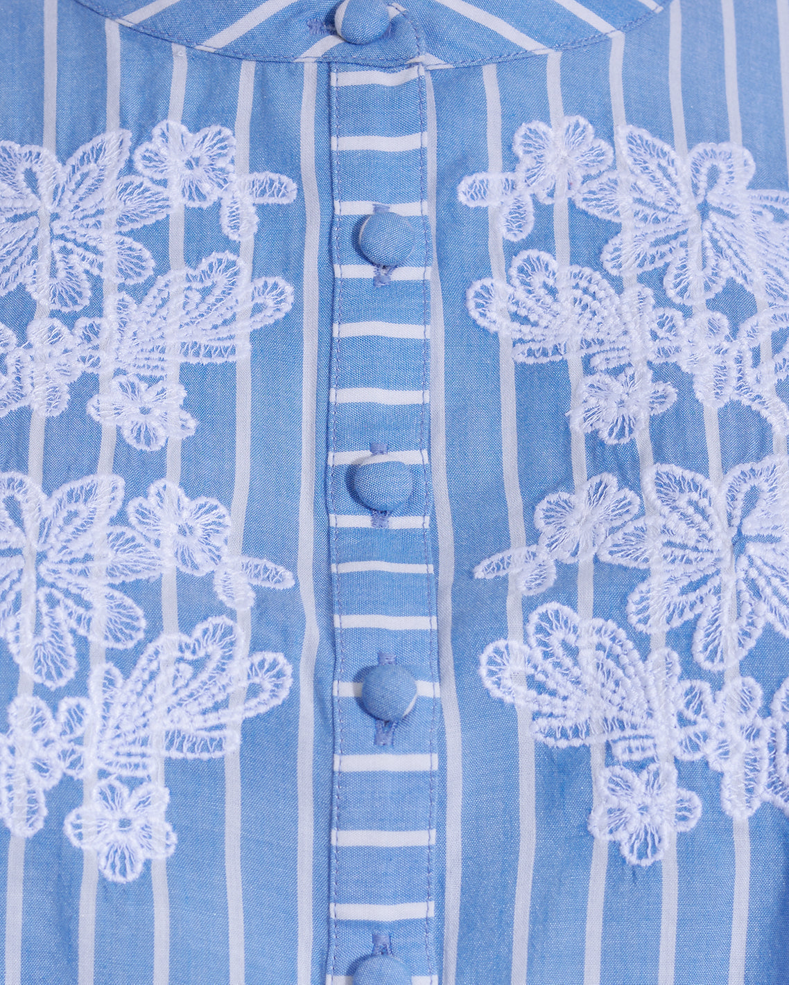 Draper James Blue Stripe Floral Embroidery Puff Sleeve Top with Floral Embroidery