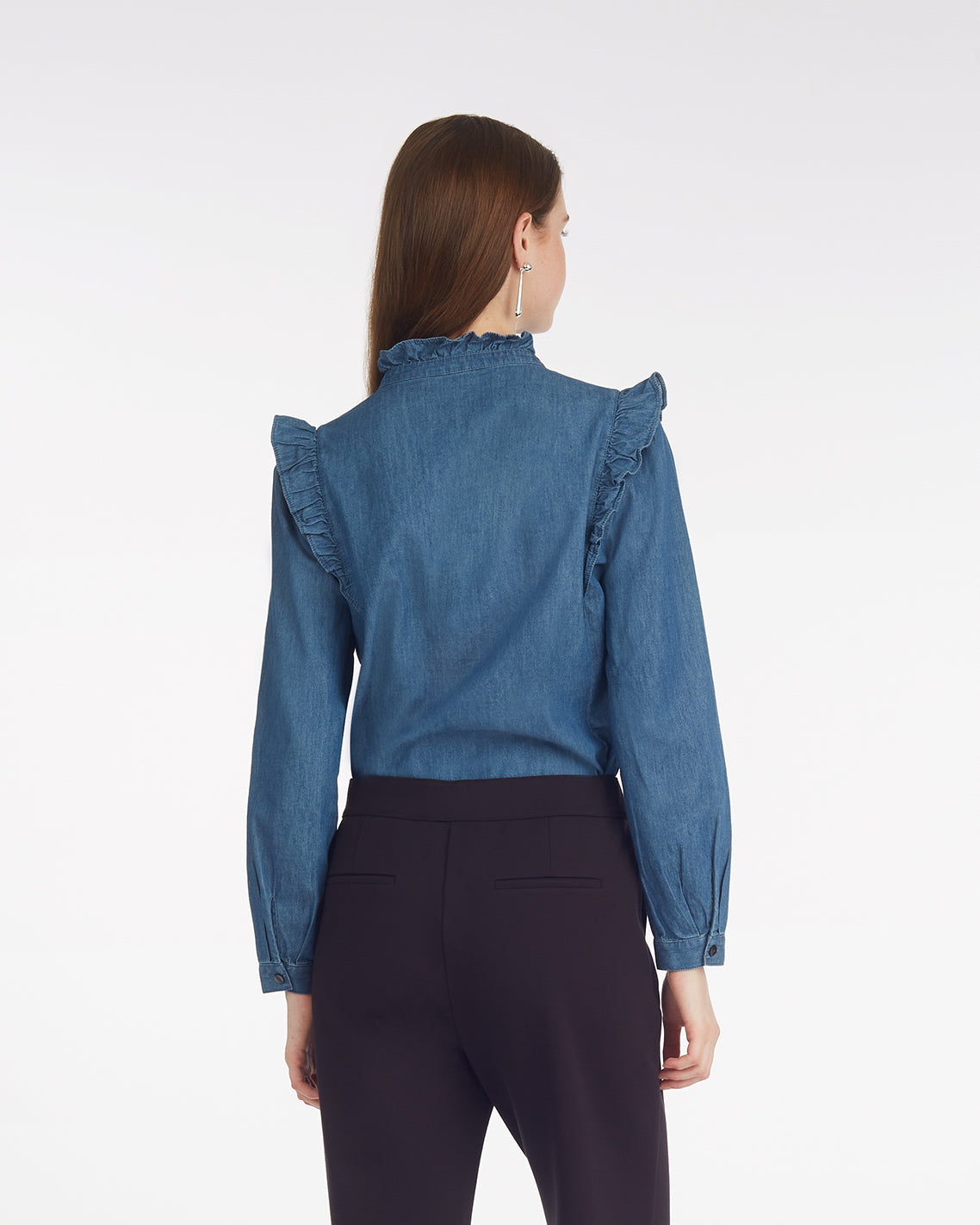 Draper James Medium Wash Chambray Connie Long Sleeve Top in Chambray