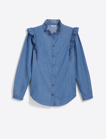 Draper James Medium Wash Chambray Connie Long Sleeve Top in Chambray