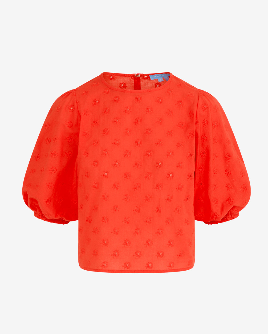Draper James Lipstick Red Short Sleeve Top in Embroidered Flower