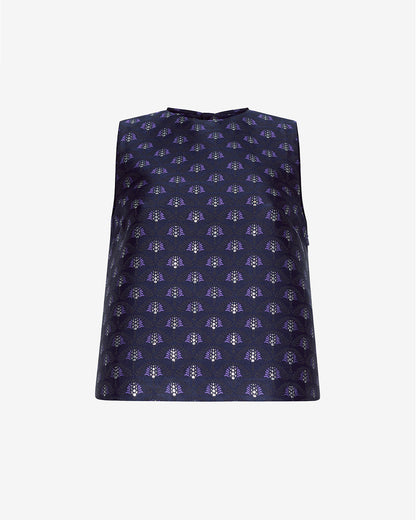 Draper James Blue Sleeveless Top in Fan Floral Jacquard